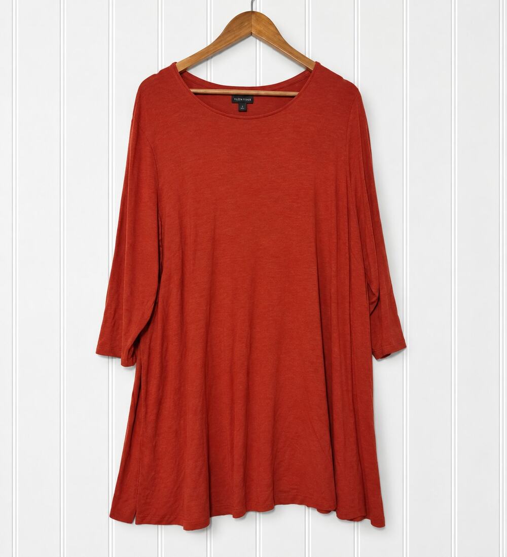 J Jill Wearever Dress Womens 3X Orange Red Rayon Stretch 3/4 Sleeve A Line